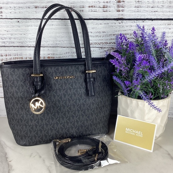 Michael Kors Black Monogram Jet Set Tote Small bag with Gold Accents - Picture 1 of 17